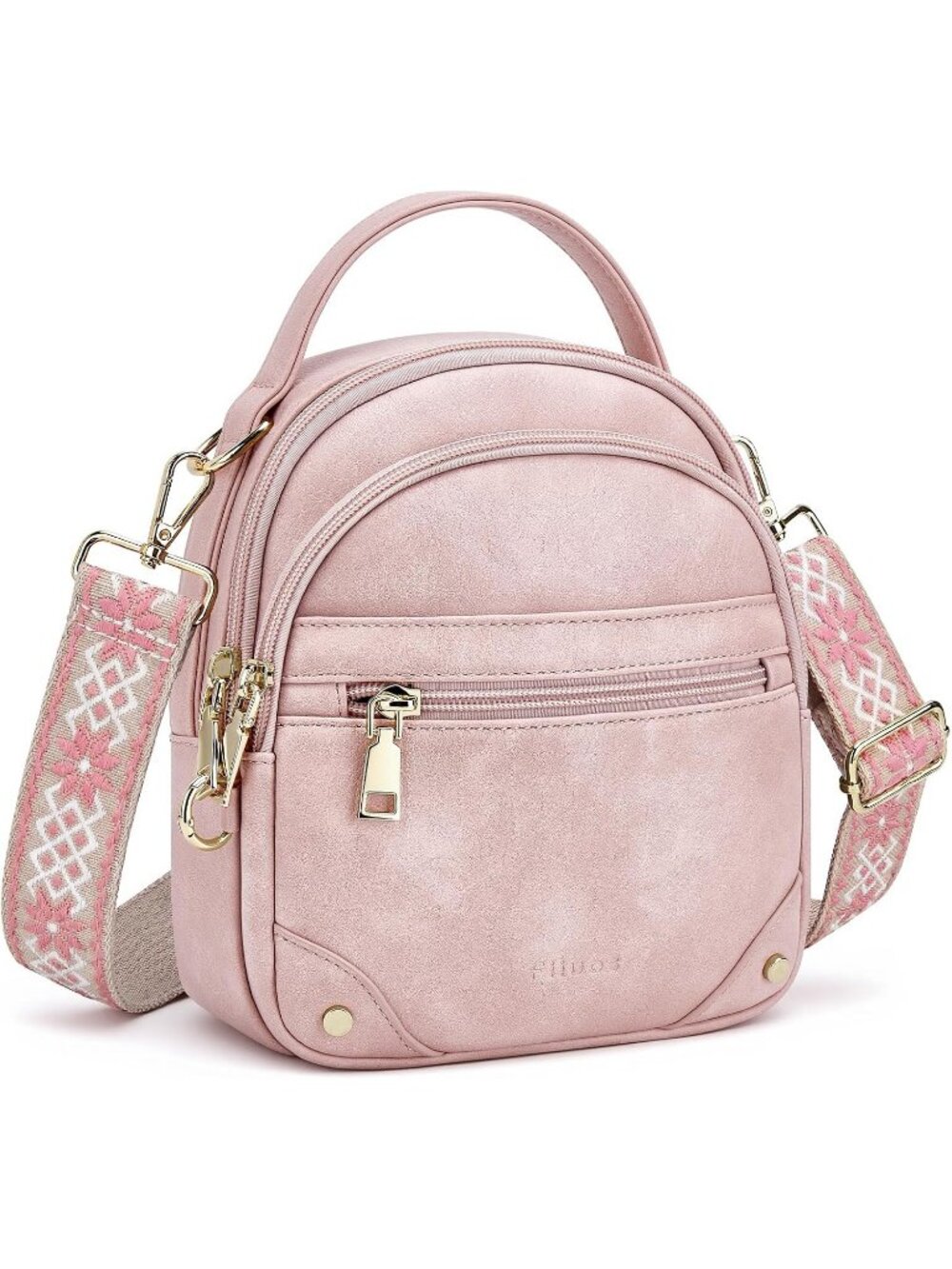 Women's Pink RFID Anti Theft Small Travel Purse With 7 Pockets Crossbody Bag